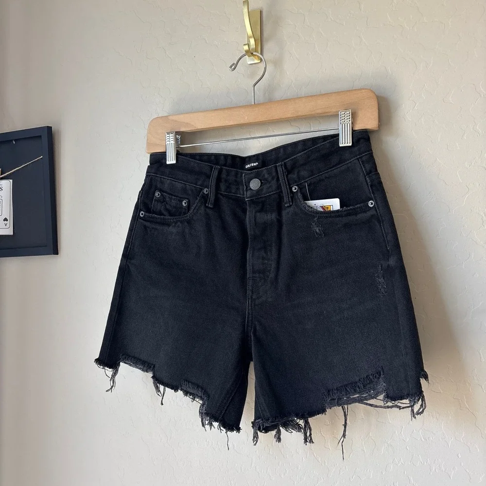 NWT GRLFRND Denim Shorts Jourdan‎ Tomboy Low Rise Denim Shorts Black Size 24